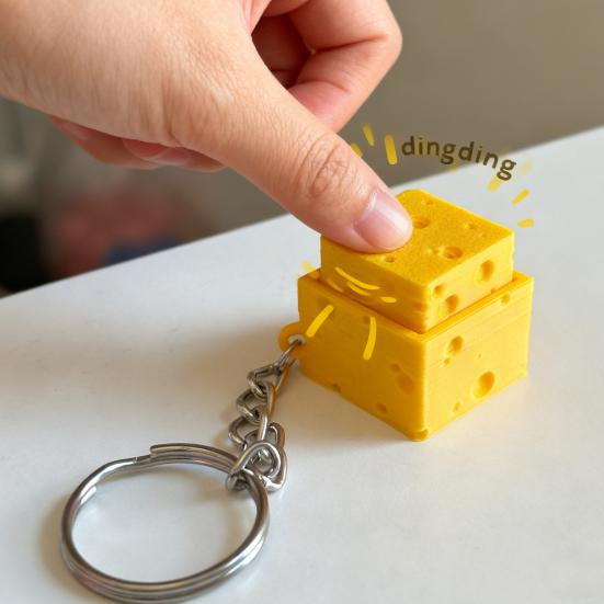 Symulowany Ser Fidget Clicker Brelok, Drukowany 3D Kostka Sera Finger Clicker, Przycisk Push Fidget Zabawka do Redukcji Lęku i Stresu do Biura Klasy