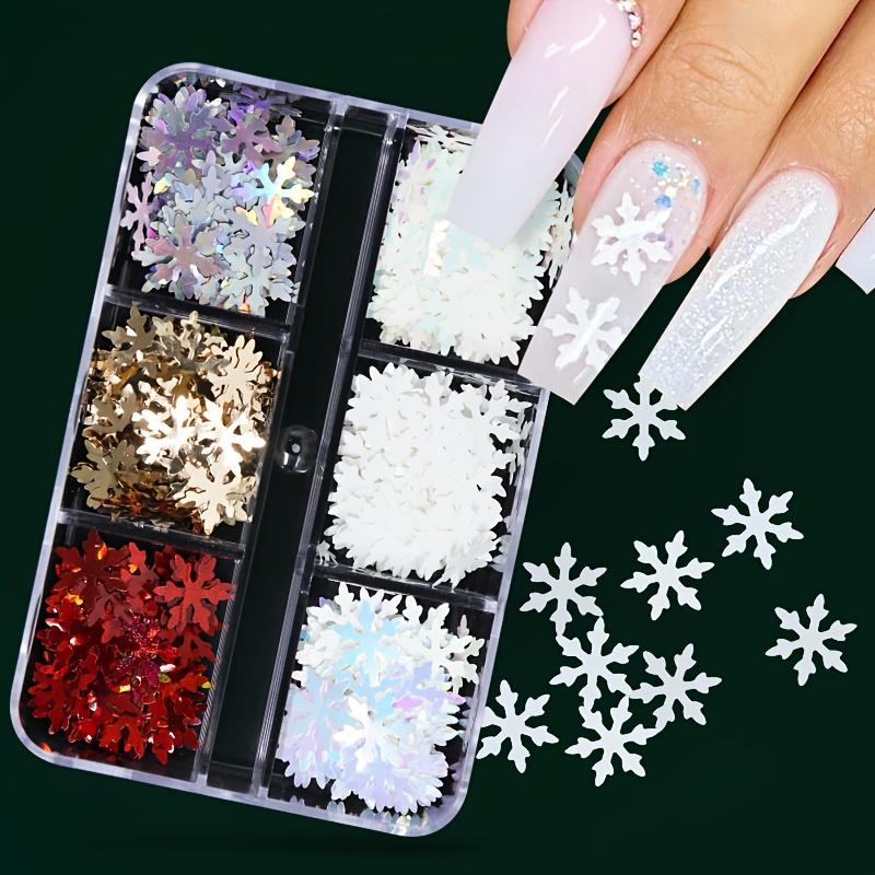 Christmas Theme Nail Glitter Sequins Set 3D Snowflakes Stars Xmas Tree Shapes, Hexagonal Mixed Flakes for DIY Winter Manicure