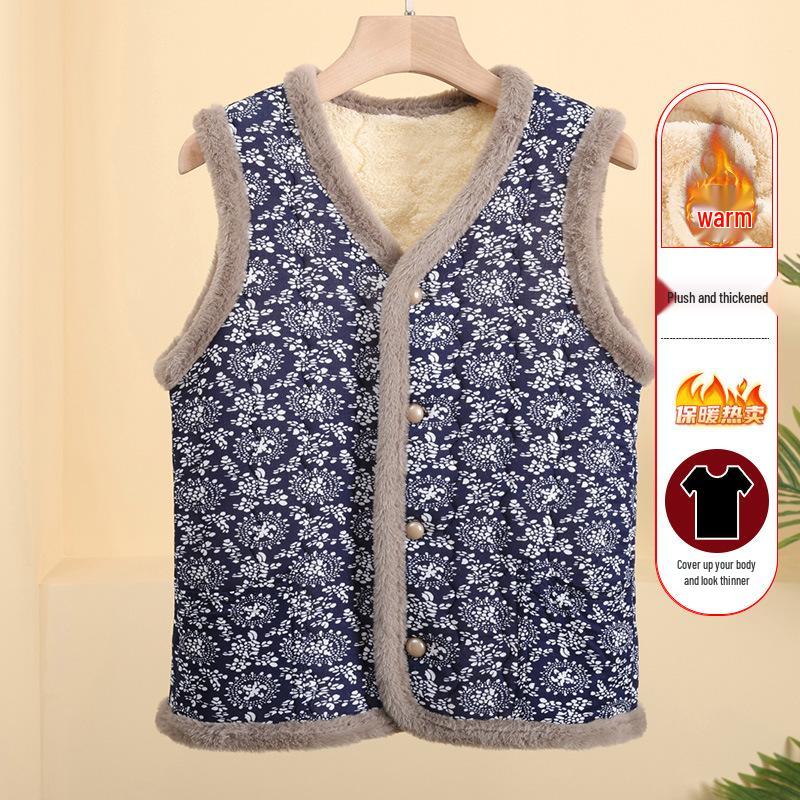 

Mom s Plus Velvet Thickened Cotton Vest - Autumn/Winter Outerwear for Middle-Aged Women 5XL [Approx. 135-155 lbs]