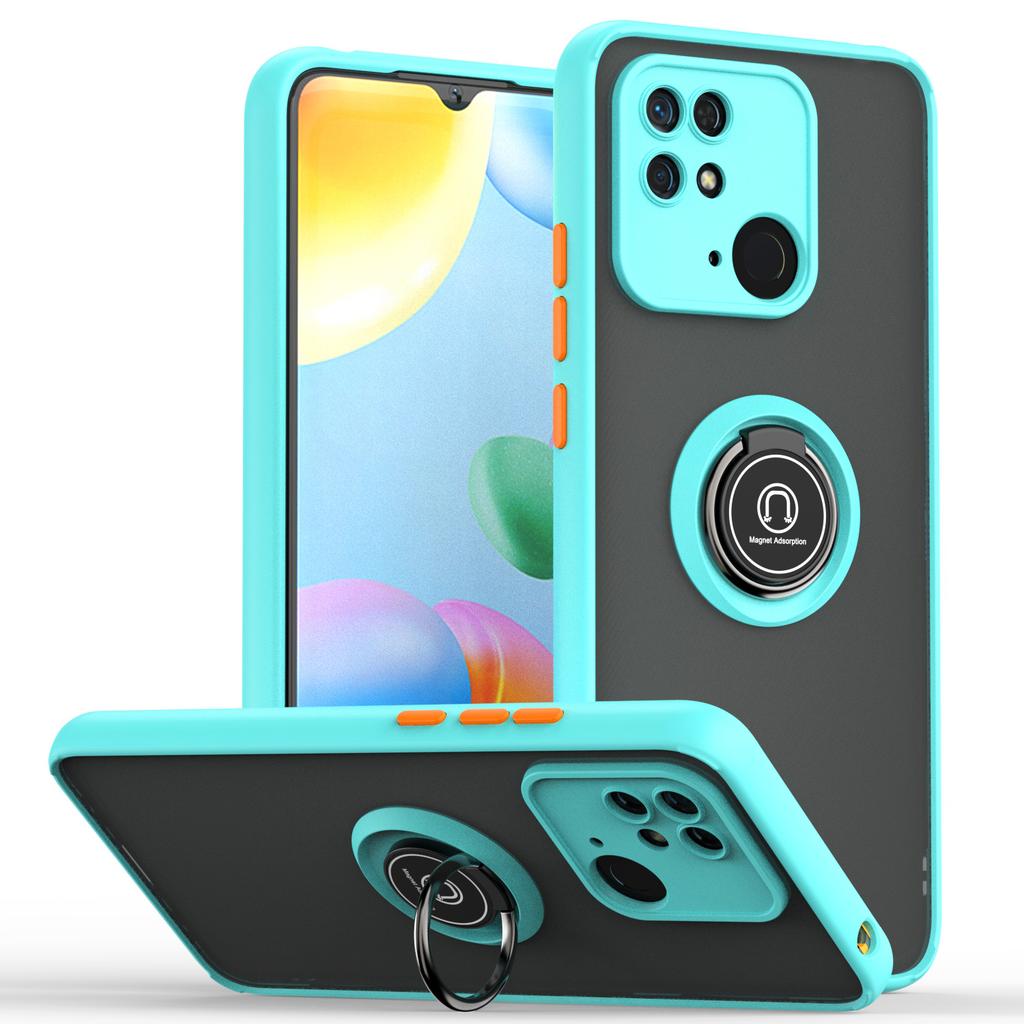 For Xiaomi Redmi 10C Shockproof Case Rotatable Bracket Case for Redmi 10C Metal Ring Holder Cover Non-slipTranslucent Hard Case