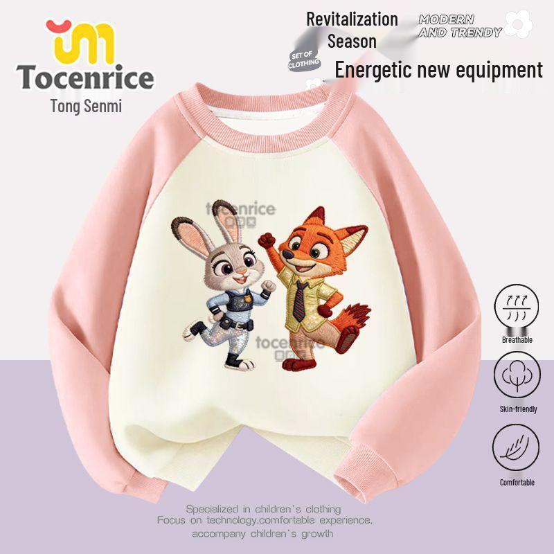 Zootopia Girls' Raglan Sleeve Sweatshirt - Trendy Autumn/Winter Loose Fit Round Neck Top for Kids