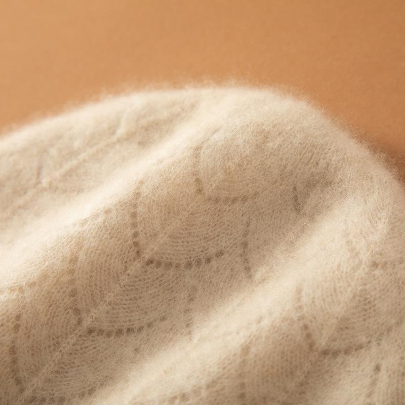 Autumn and Winter Cashmere Hat Women's Hollow Double-layer Casual Ear Protection To Show the Face, Small Wool Knitted Pile Hat Worn On Both Sides