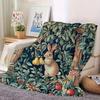 Classic Rabbit and Fruit Pattern Fleece Blanket Botanical Design Soft Warm Throw Boho Interior Decoration Bedding Cover for Home
