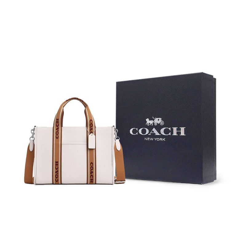 Coach Smith 34 Logo Refined Pebble Leather Tote Bag Women tote Silver Pink Multicolor CU997-SVCAH