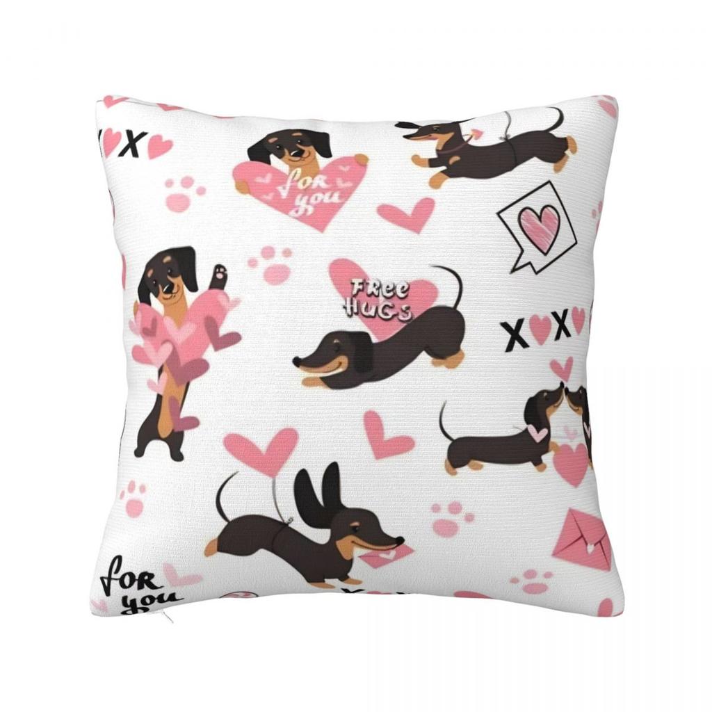 Dachshund Valentines Day Pillow Covers Polyester Home Dogs Animal Cushion Cover Cool Decorative Pillow Cover 4545