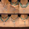 Jewelry Retro Imitation Turquoise Cow Head Collarbone Chain Beaded Necklace Set Ethnic Style Cactus Necklace Decoration