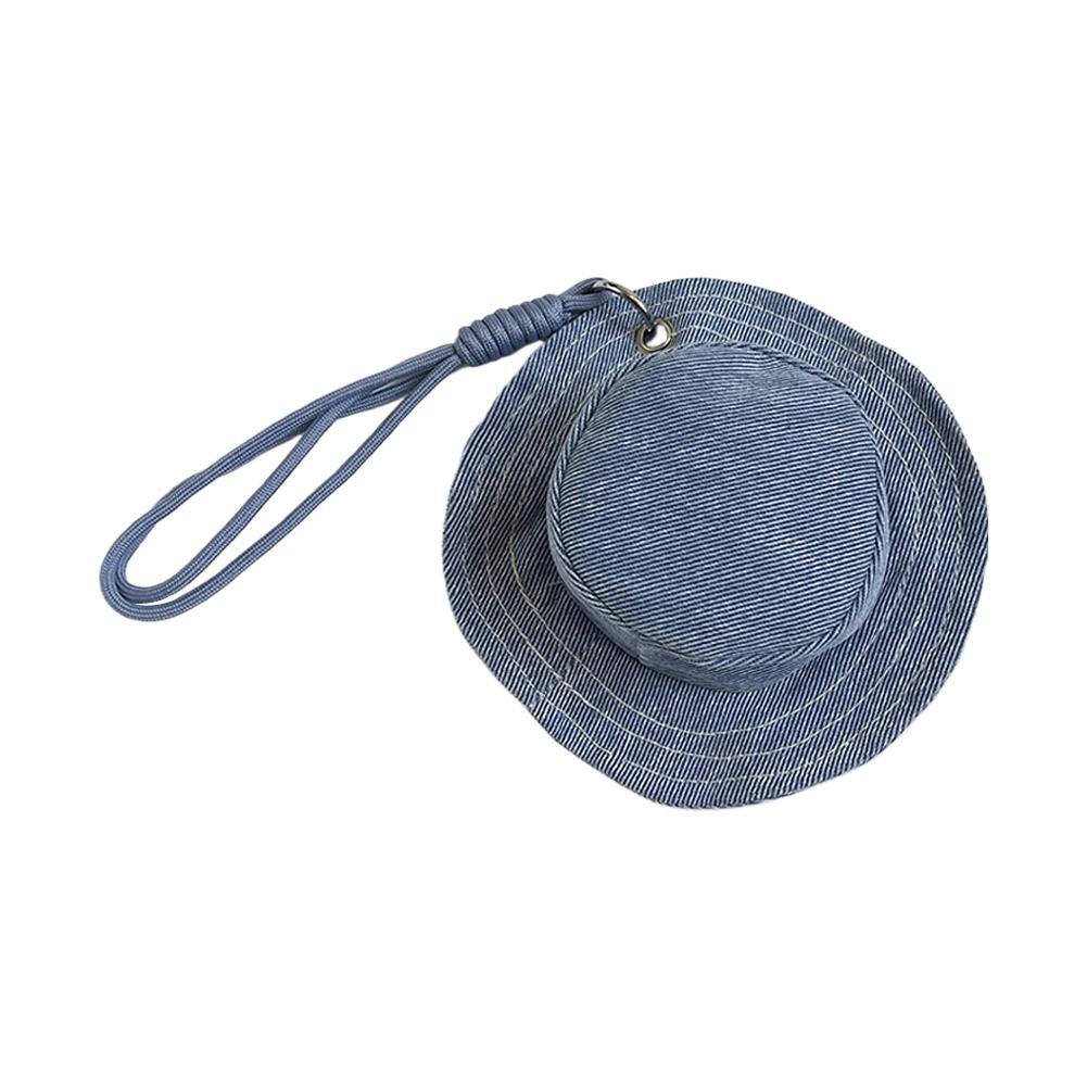 Denim Mini Hat Shape Wallet Portable Money Pouch Cute Novelty Headphone Bag with Hand-Held Strap Keychain Bag Decor Pendant Bag