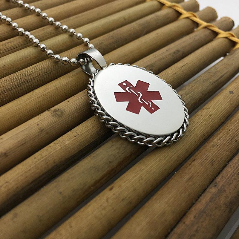 Stainless Steel Oval Medical Logo Necklace Pendant