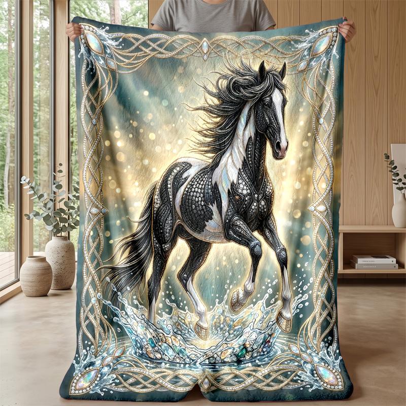 Ethereal Horse Symphony Theme Blanket Lightweight Warm Flannel Blanket Decorative Throw Blanket for Home Decoration