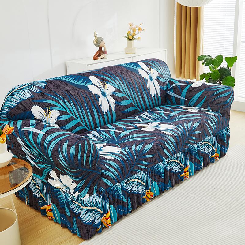 1pc Printed Skirt Sofa Cover, Elastic, Anti-slip. Simple, Modern, All-season, Dust & Cat-proof. Retractable, Washable, Durable.