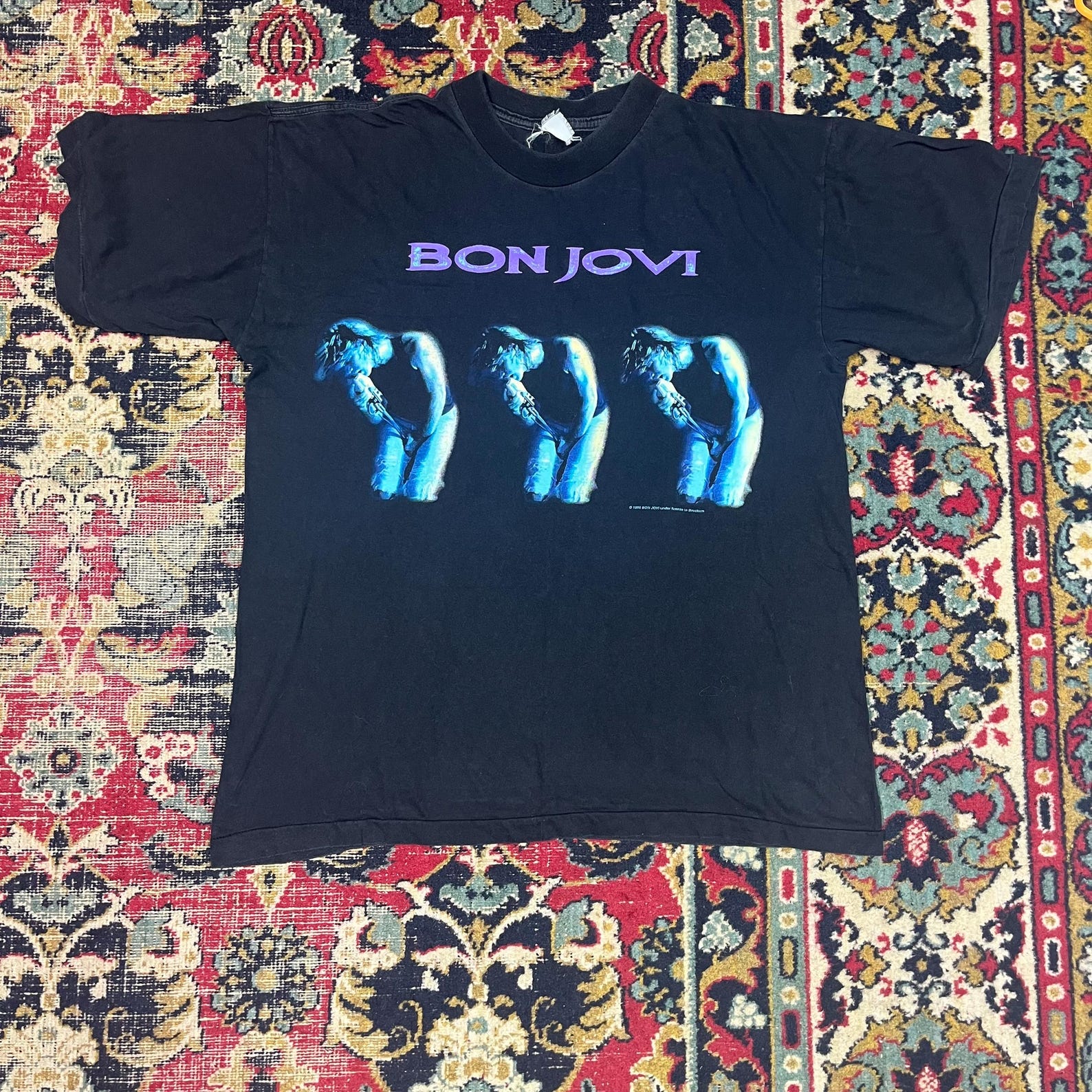 Vintage 1995 Bon Jovi Tour T-Shirt Black Rare Band Tee Size M 4XL