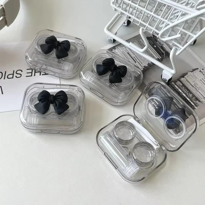 Pink Transparent Love Bow Contact Lens Case Girl Portable Beauty Pupil Box Storage Eye Care Container Box Contact Lens Cases