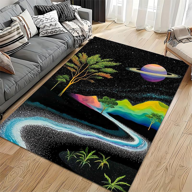 Galaxy Landscape with Saturn suitable as a non-slip mat for the living room or bedroom sofa
