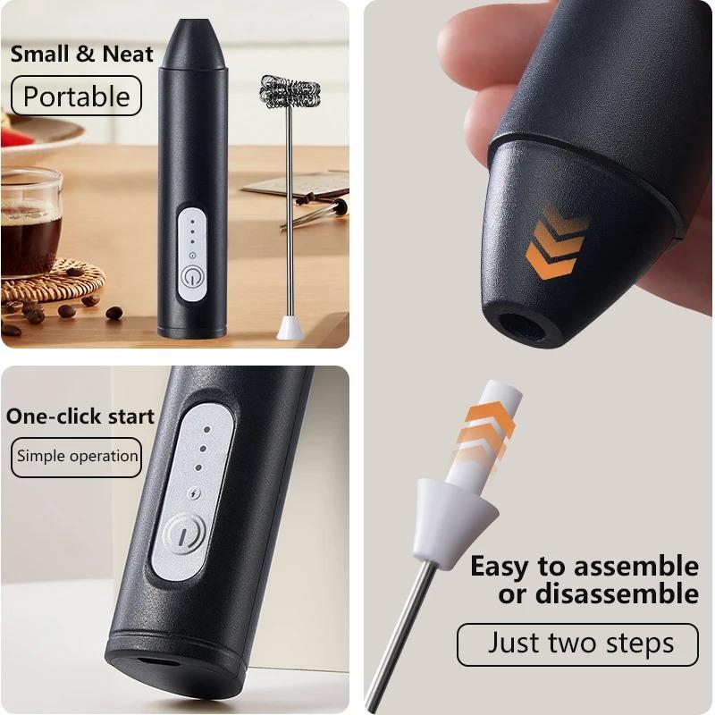 1Pc MINI Milk Frother USB Rechargeable 3 Speeds Foam Maker Coffee Whisk Mixer Electric Handle Blender Egg Beater Hot Cooking Tools
