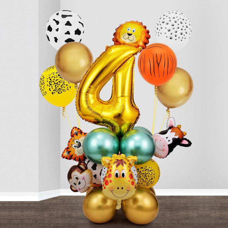 Lion Giraffe Balloon Cream White Number Birthday Balloon Set Jungle Animal Theme Birthday Party Decoration Children'S Gift