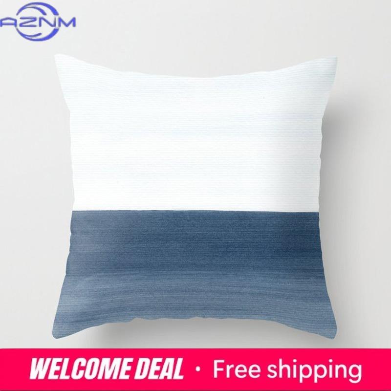 Square Cushion Cover Home Decor Sofa Pillowcase Beauty Blue Geometric Flower Pattern Fashion Short
