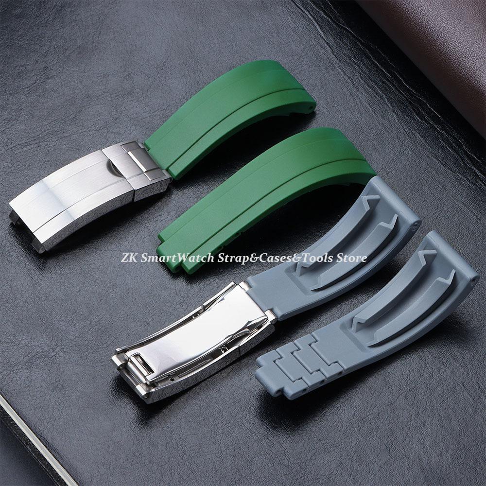 Rubber Watch Strap for Rolex Yacht Daytona Submarine Black Green Water Ghost  Stainless Steel Folding Buckle Wristband Belt 20mm