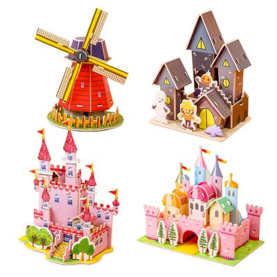 Cartoon-Schloss Bau-Modell 3D-Papierkarten-Puzzle Puzzlespielzeug Für Kinder Handgemachtes DIY Interesse Lernspielzeug