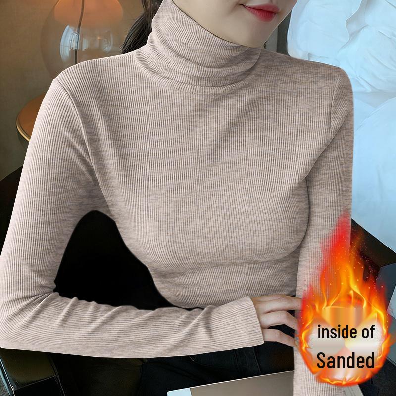 A/W 2026 Women's Slim Long-sleeve High Neck Plush T-shirt
