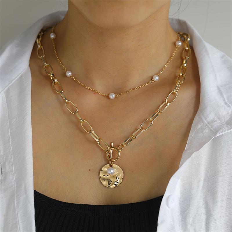 Classic Pendant Necklace for Women Micro Zircon Turkish Lucky Evil Eyes Palm Cross Pearl Multilayer Metal Chain Choker Jewelry