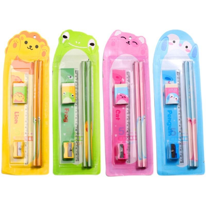 5 Artiklar Skrivset Barnens Dag Gåvor Ny Termin Presentpaket Elever Blyertspenna Suddgummi Blyertspennvässare Linjal