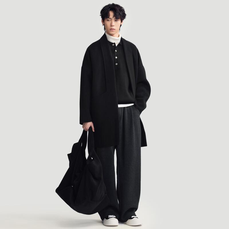 HERBEL Silk-Cashmere Blend Scarf Collar Wool Coat