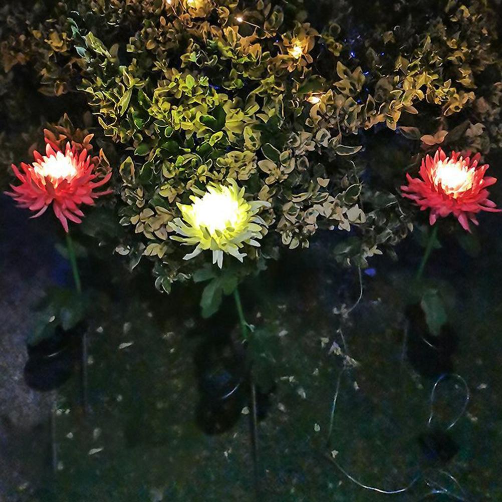 2Pcs Solar LED Garden Lights Outdoor Artificial Chrysanthemum Lawn Lamp Yard Landscape Decor Yellow