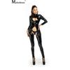 Women Sexy Hollow Out Latex Catsuit PVC Faux Leather Wetlook Jumpsuit Hot Exotic Costume Lingerie PU Bodysuit Clubwear Overalls
