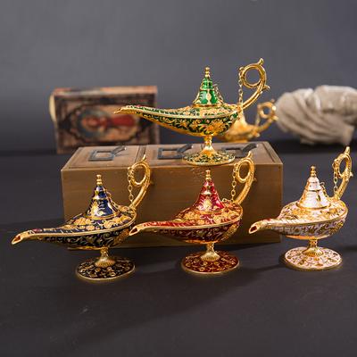 20cm(7.87") Classic Rare Hollow Legend Aladdin Magic Genie Lamp Burners Retro Wishing Oil Metal Crafts Ornaments Home Decor Gift