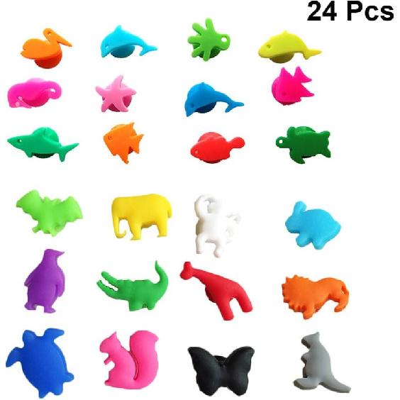 Drink Markers 24pcs Wine Glass Markers Sea Animals and Land Animals Charms Silicone Drink Cup Bottle Label Wine Glass Identifier Drink Markers for