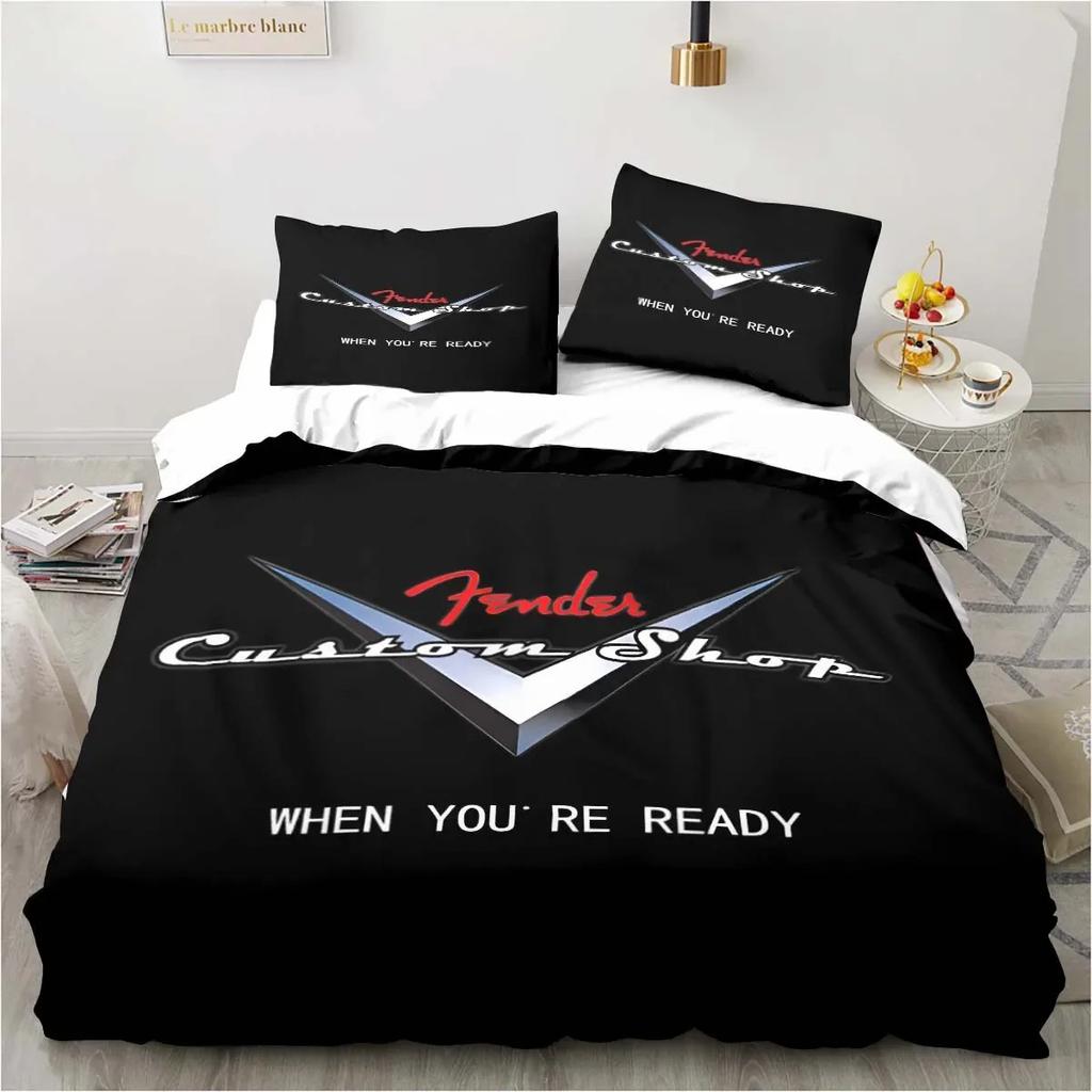 Set Biancheria da Letto 3 Pezzi Piumone Fender Letto Singolo Musicale Set Chitarra Copripiumone Letto Matrimoniale King Tessile per la Casa