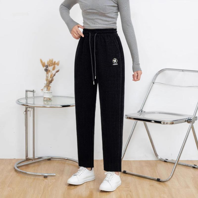 

Женские осенние кашемировые повседневные свободные длинные брюки с эластичным поясом, утягивающие универсальные удобные вельветовые прямые брюки 3XL чёрный