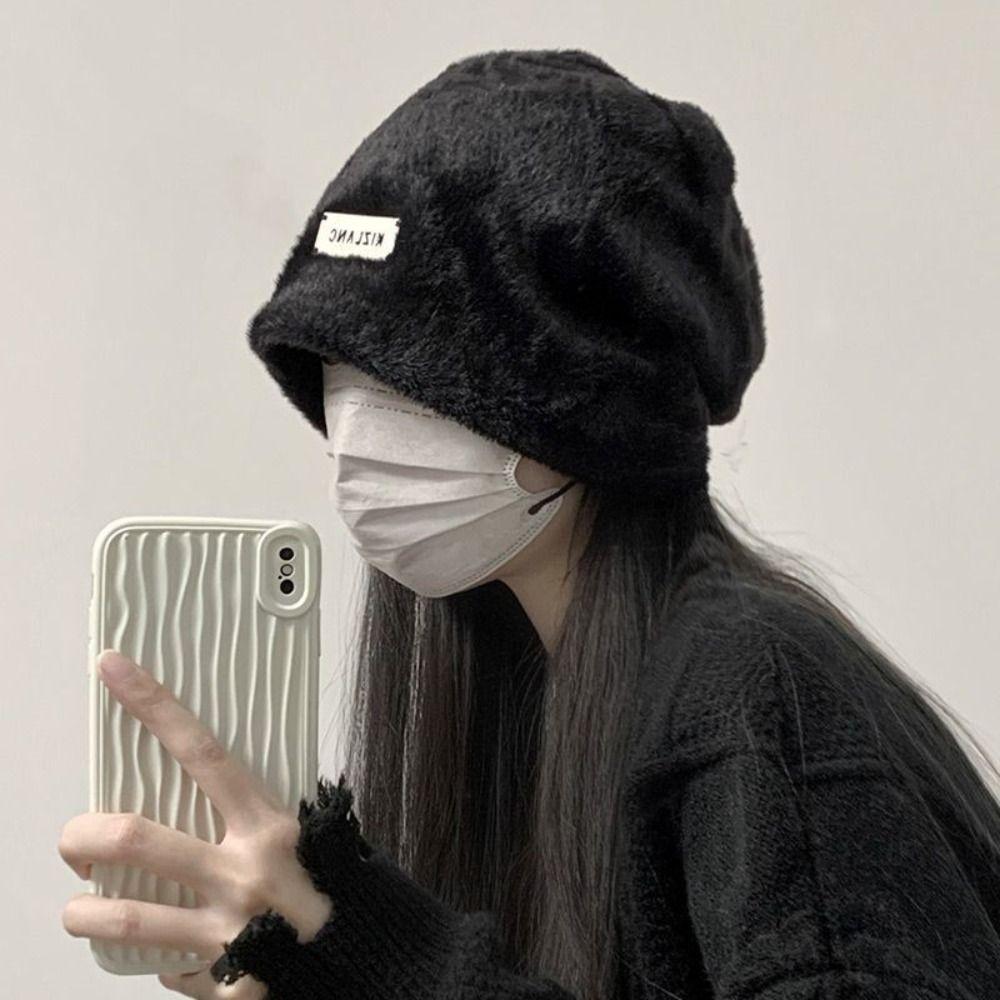 Thickened Plush Beanies Hats Korean Style Letter Pullover Hats Fashion Fleece Wool Skullies  Autumn