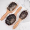 Premium Oak Wood Oval Paddle Hairbrush with Boar Bristles Cushion Detangling Massage Comb for Thin and Thick Hair Custom Logo