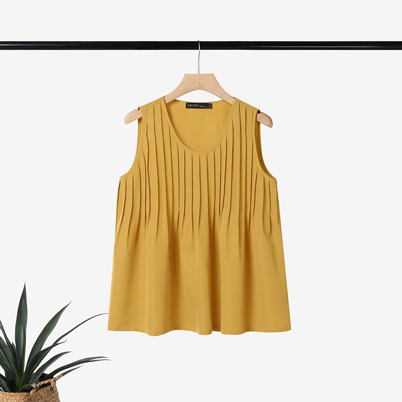 ZANZEA Women Casual Round Neck Solid Color Loose Sleeveless Tank Tops