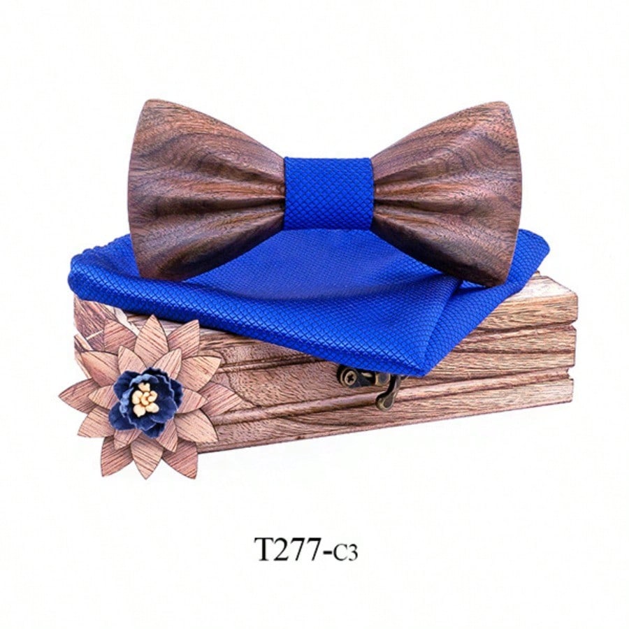 Nœud Papillon en Bois Tridimensionnel 3D Pli Log Gravure Cadeau Marié Témoin Cadeau de Mariage blue