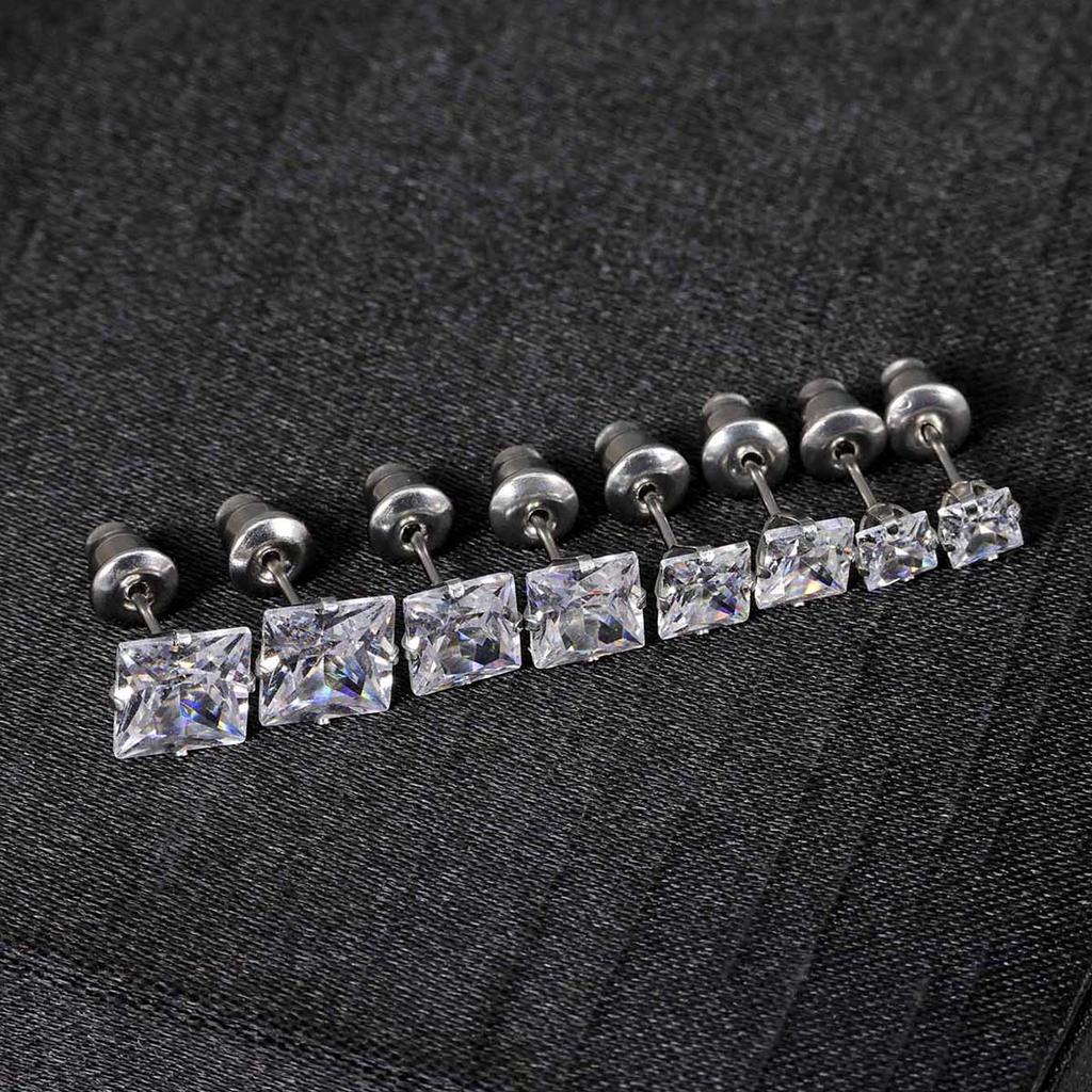 2 Stylish Stainless Steel 4 Claw Square Cubic Zirconia Stud Earrings For Men And Women 4/5/6/7mm Zircon Stud Earrings