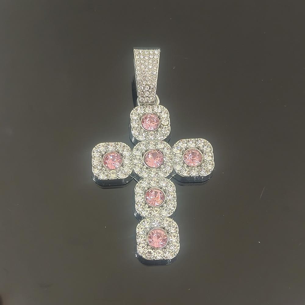 Wish Personality Big Diamond Cross With Cuban Chain Men'S And Women'S Pendant Hip Hop Rap Necklace