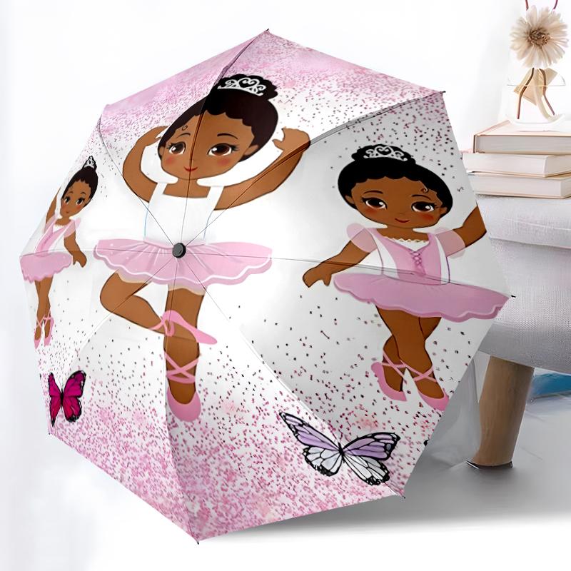 1pc Sturdy 8-Bone Auto Umbrella, Cute Ballet Princess Umbrella, Digital Printed, Foldable Umbrella for On-the-Go Outdoor Use