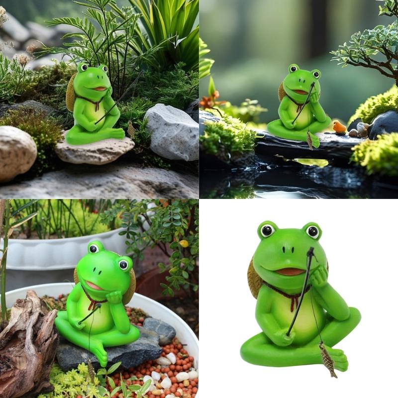 Resin Fishing Frogs Figurines Frogs Statue Garden Decors Landscape Decors Animal Figurines Sculpture Table Centrepieces
