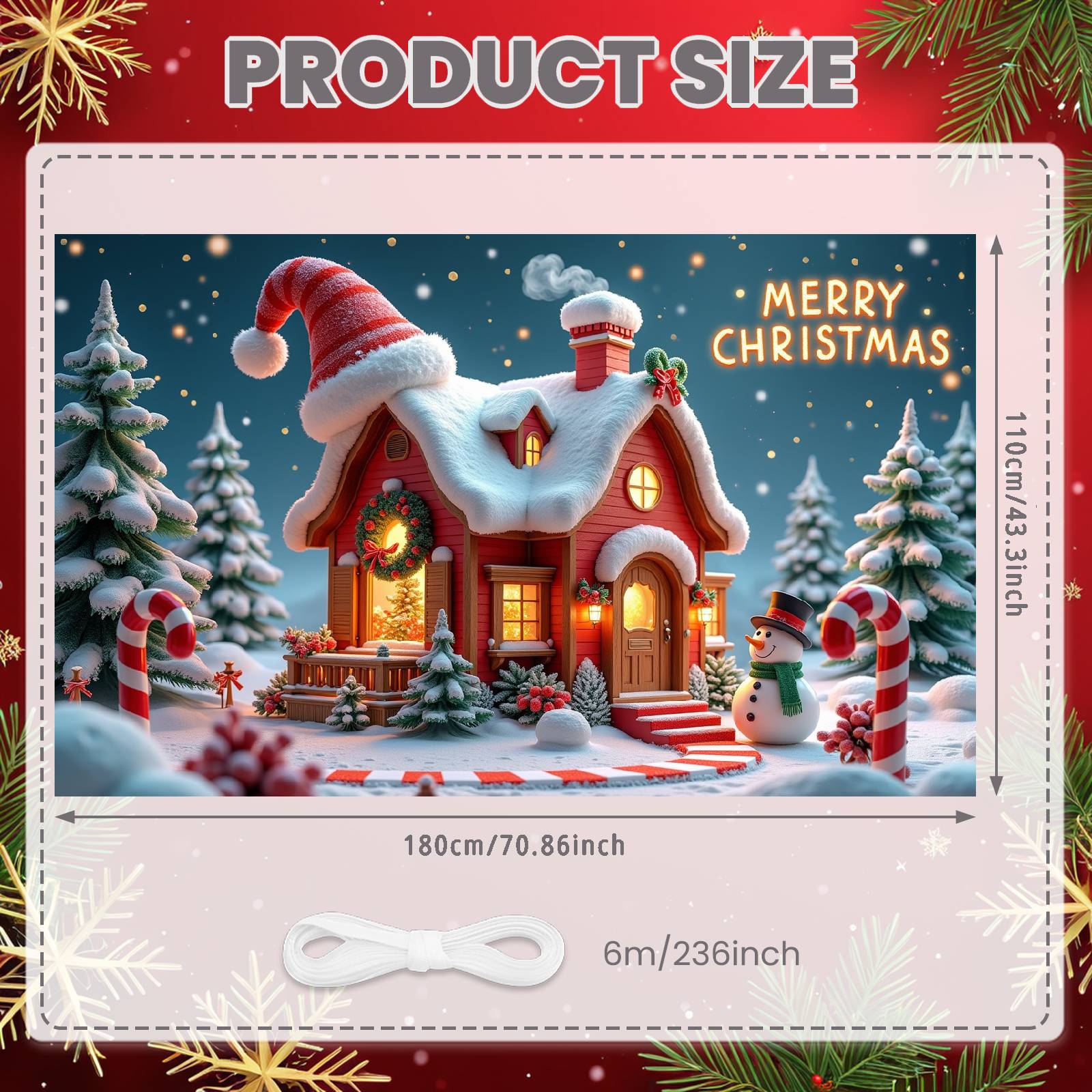 

Christmas Backdrop Festive Garland Xmas Display Xmas Backdrop Santa Hat Accent Merry Christmas Banner For Photo Shoot Festive