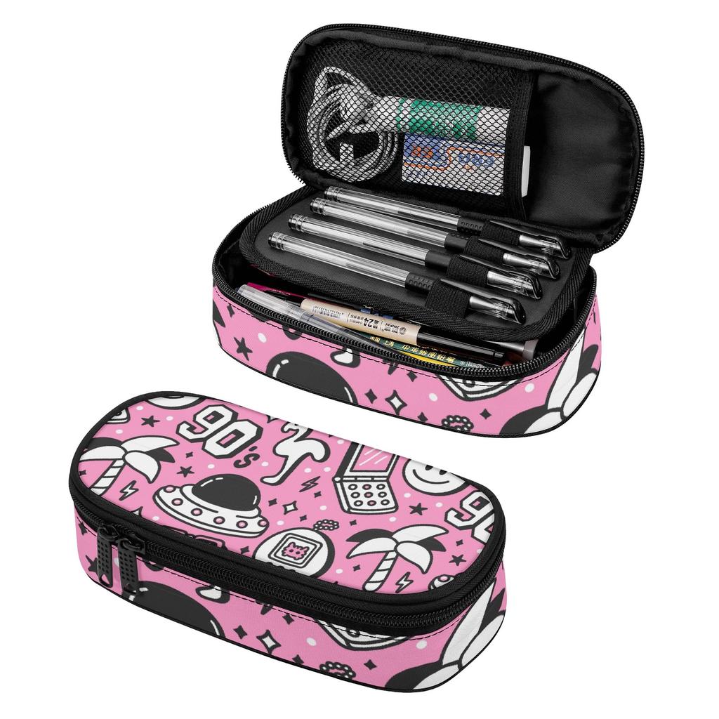 School Pencil Case Neat Design 300D Polyester Smooth Zipper with Main Compartment Mesh Pocket and Pen Slots for Boys Girls