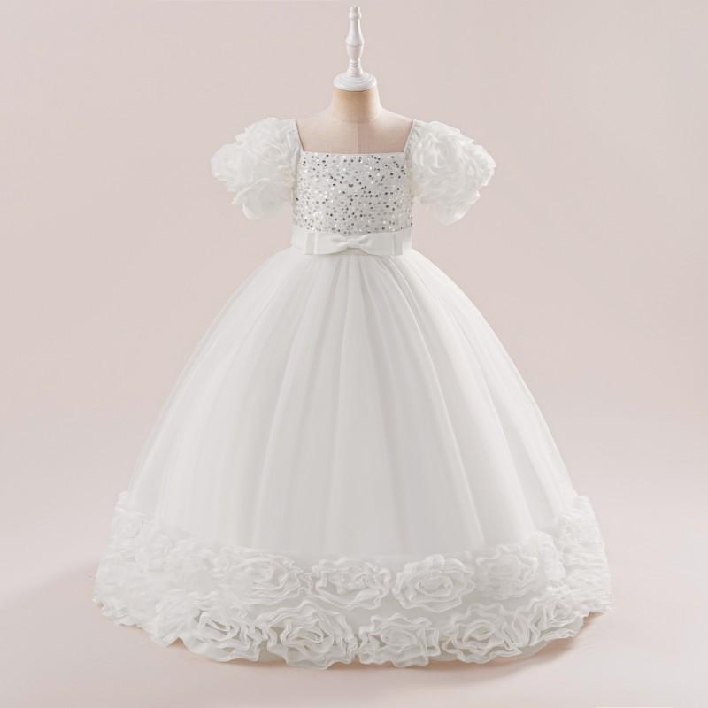 Girl Princess Dress Sequined Formal Gown Pageant Host Performance Fall Winter