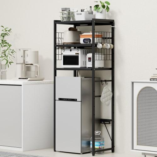 TKUIN Trash Can/Refrigerator Rack [50-80cm Wide, Extendable, with Two Outlets] Microwave Rack, Washing Machine Rack, Microwave Stand, Adjustable Shelf