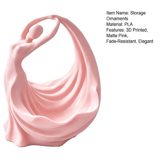 Modern Sculpture Storage Ballerina Jewelry Tray, 3D Printed Elegant Dancer Ring Holder for Earrings Necklaces, Small Item Organizer Matte Pink
