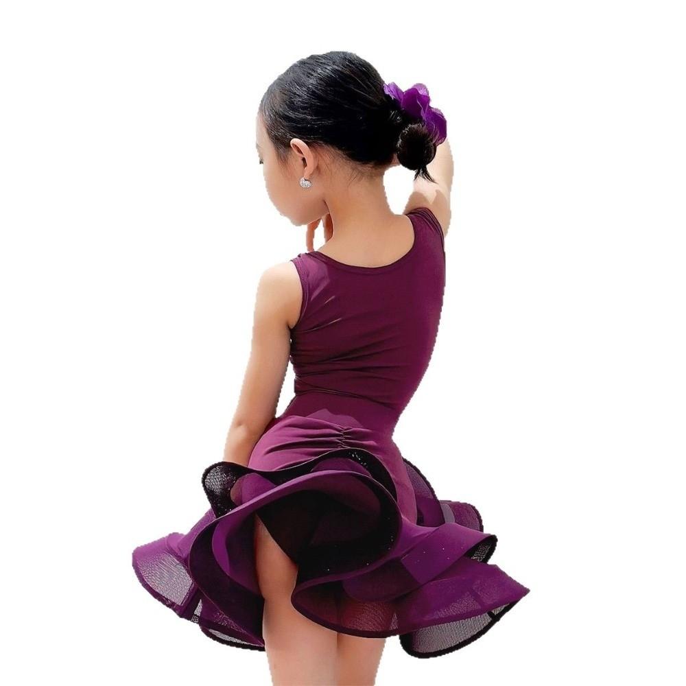 Purple Ballroom Dance Costume Professional Stage Costume Kids Latin Dance Dress  Children Girls