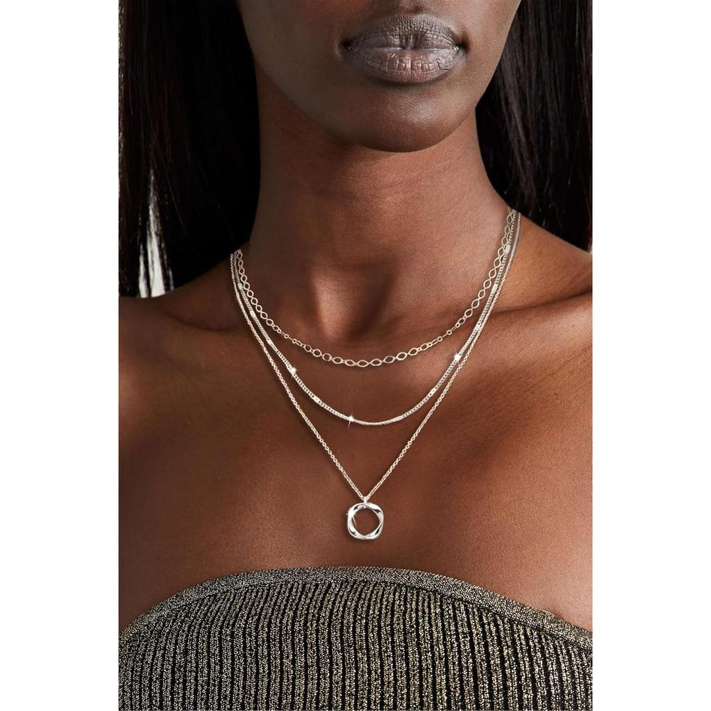 Women's layered necklace, can be worn stacked with short necklaces, trendy layered round pendant chain necklace set, women's jewelry