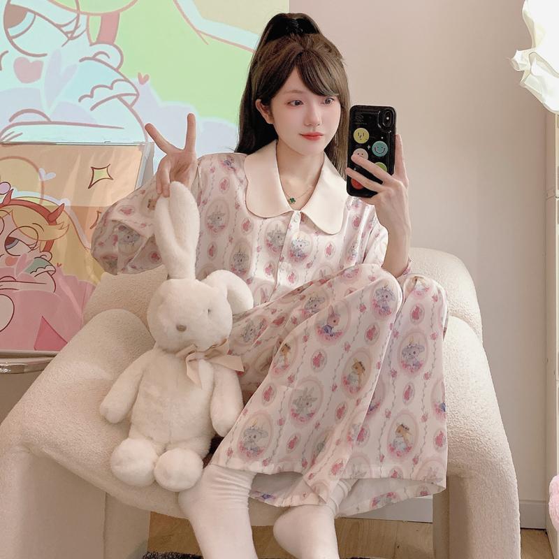 Doll Collar Pajamas Women's Long Sleeve Spring and Autumn New Sweet Rabbit Garden Home Clothing Suit Summer