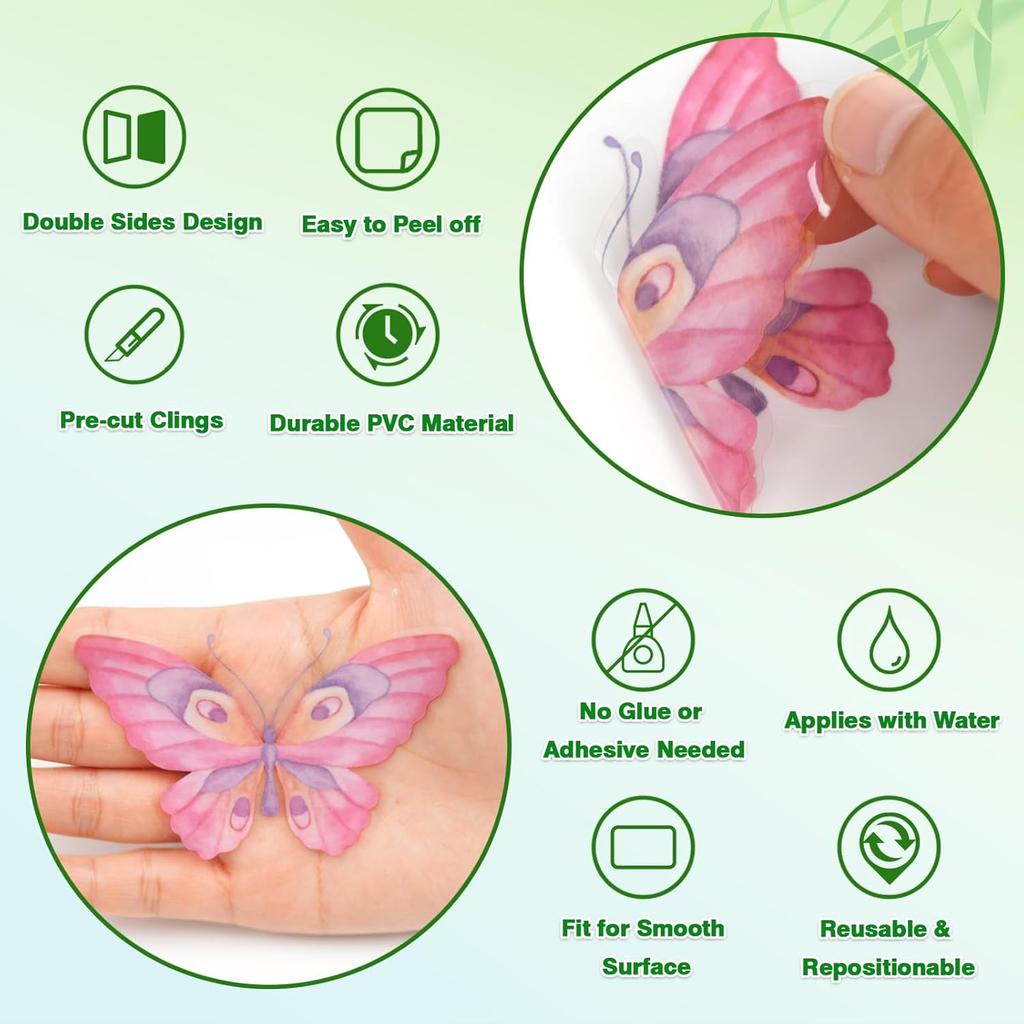AOWDIAO Spring Window Clings - 83 Pcs Watercolor Flower, Butterfly, Hummingbird, Mushroom, Tulip Glass Stickers - Reble Double-Sided Window Decor for