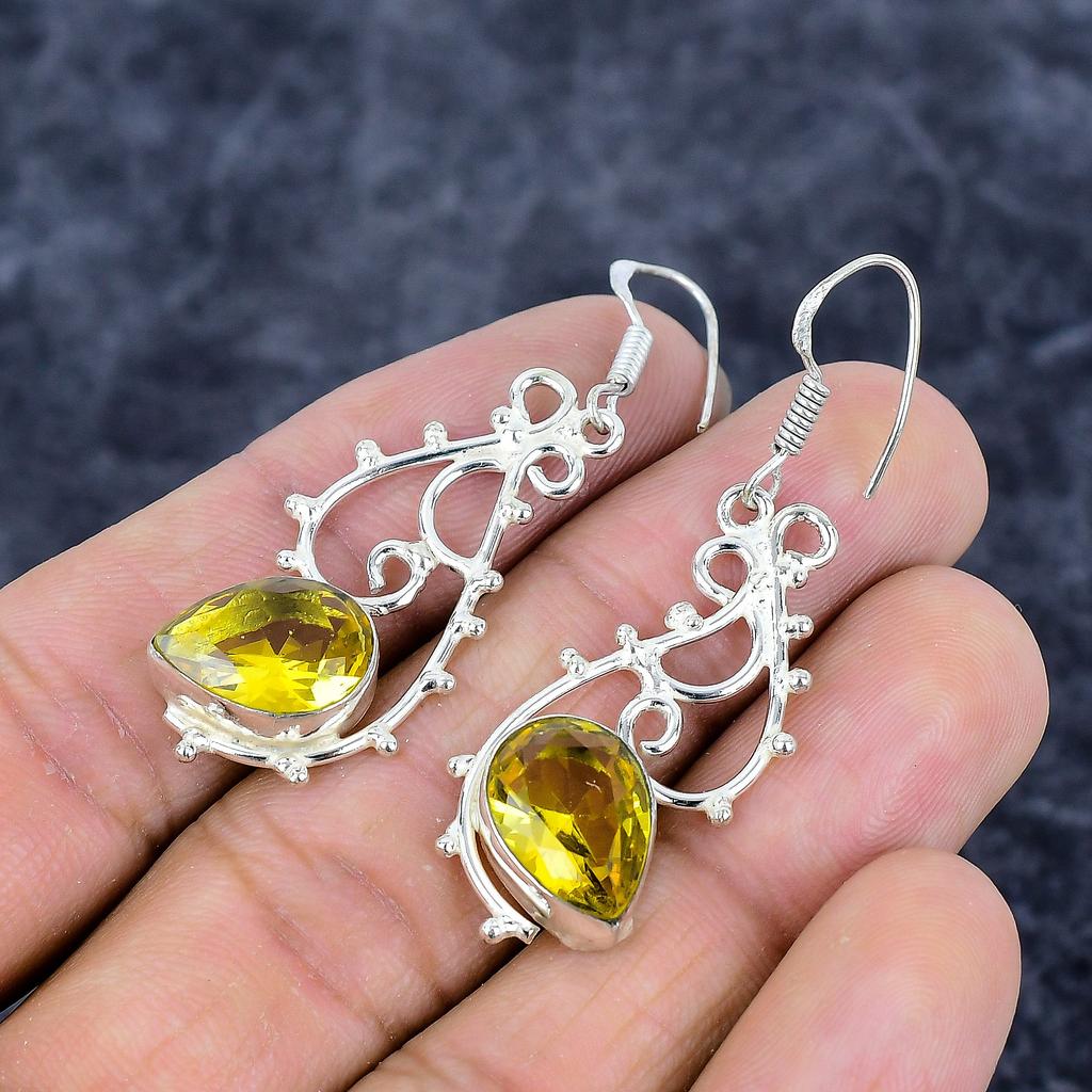 Citrine Gemstone Handmade 925 Sterling Silver Jewelry Earring 2.17" M-3314